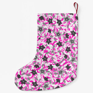 Meia De Natal Pequena Flores brancas cinzas cor-de-rosa