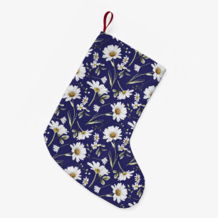 Meia De Natal Pequena Flores Brancas de Aquarela