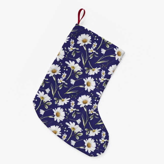 Meia De Natal Pequena Flores Brancas de Aquarela (Frente (Pendurada))