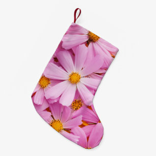 Meia De Natal Pequena Flores Cor-de-Rosa