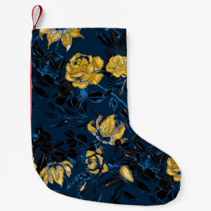 Meia De Natal Pequena Flores de Aquarela Folhas: Padrão de Vintage