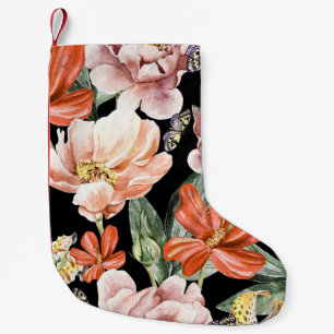 Meia De Natal Pequena Flores de Aquarela: Peony Rosa Lily