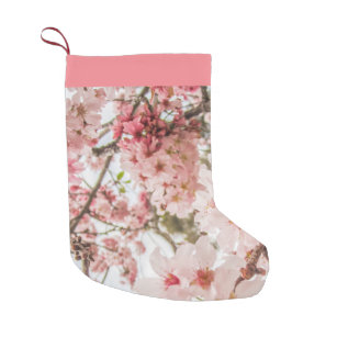 Meia De Natal Pequena Flores de cerejeira cor-de-rosa bonito -