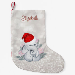 Meia De Natal Pequena Flores de Elefante Bebê, Chapéu de Papai Noel, Bok