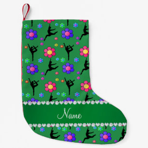 Meia De Natal Pequena Flores de ginástica verde de nome personalizado