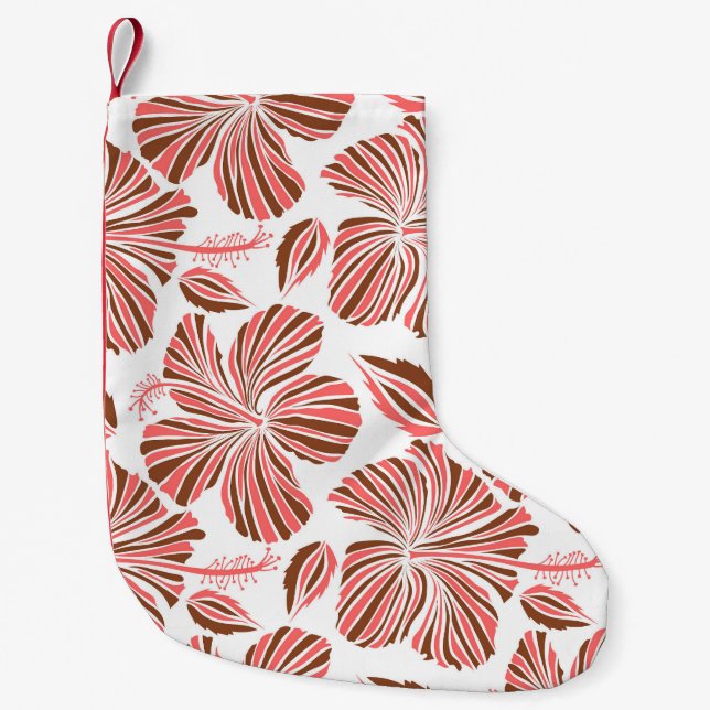 Meia De Natal Pequena Flores de hibisco havaianas: estilo tropical marro (Frente)