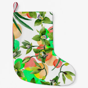 Meia De Natal Pequena Flores de orquídea verde-aquarela. Botânica oral