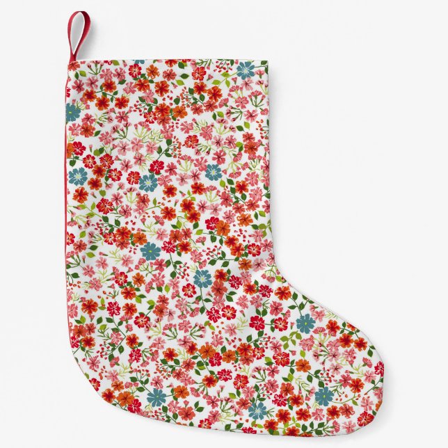 Meia De Natal Pequena Flores de pequena escala, estilo calico, moto sem  (Frente)