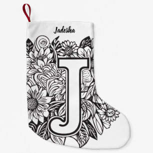 Meia De Natal Pequena Flores de Tatuagem de Tinta Preta e Monográfica Br