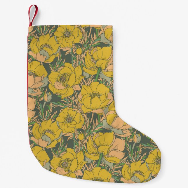 Meia De Natal Pequena Flores de Trollius Primavera gráfico (Frente)