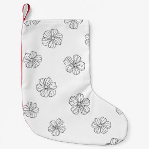 Meia De Natal Pequena Flores desenhadas em preto sobre fundo branco. Sea