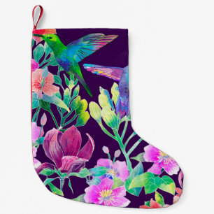 Meia De Natal Pequena Flores e aves exóticas