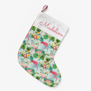 Meia De Natal Pequena Flores E Aves Tropicais Vintage  Adicione Seu Nome