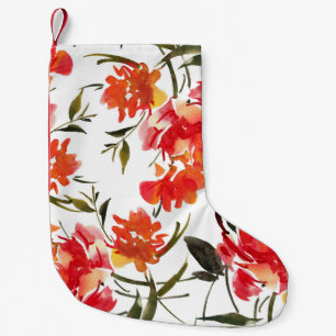 Meia De Natal Pequena Flores em aquarela, padrão contínuo desenhado à mã