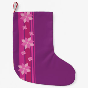 Meia De Natal Pequena Flores Rosa