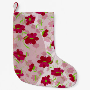 Meia De Natal Pequena Flores Rosa e Vermelha - Floral