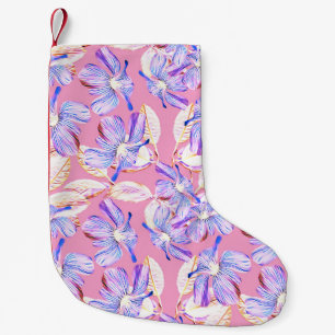 Meia De Natal Pequena Flores Roxas: Elegância Floral Por Aquarelas.