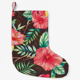 Meia De Natal Pequena Flores Tropicais Coloridas Fundo Escuro