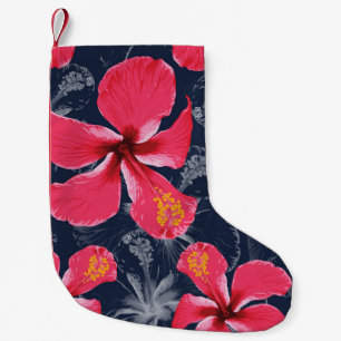 Meia De Natal Pequena Flores Tropicais de Hibisco Design de Verão