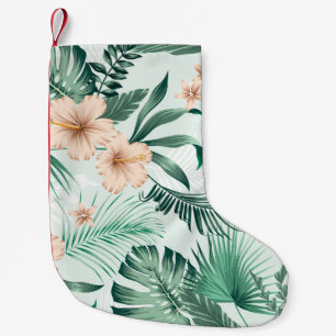 Meia De Natal Pequena Flores tropicais, padrão de folhagem.