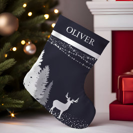 Meia De Natal Pequena Floresta de Inverno Rústica Veado Monograma Person