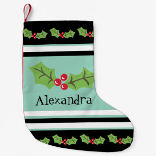 Meia De Natal Pequena Fofo Personalizado Holly & Berries