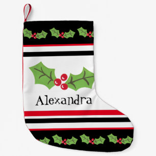 Meia De Natal Pequena Fofo Personalizado Holly & Berries