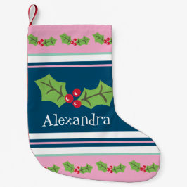 Meia De Natal Pequena Fofo Personalizado Holly & Berries