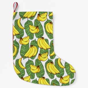 Meia De Natal Pequena Folhas de Banana: Padrão de Fruta Tropical