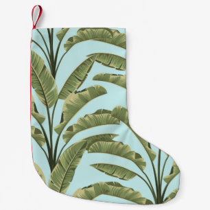 Meia De Natal Pequena Folhas de banana sem costura. Padrão tropical ví