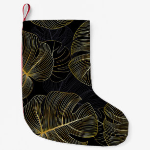 Meia De Natal Pequena Folhas de monstera ouro, floral romântico sem cost