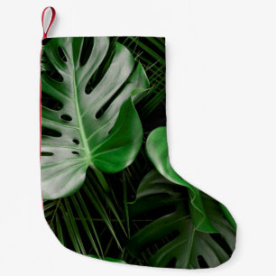 Meia De Natal Pequena Folhas de monstera verde e palmeiras
