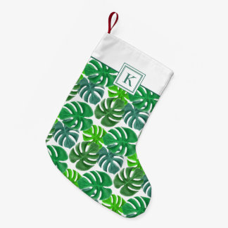 Meia De Natal Pequena Folhas de Palmeira Botânicas Verde Monograma Moder