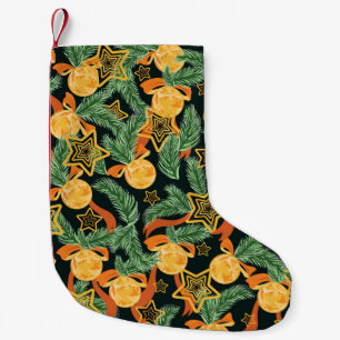 Meia De Natal Pequena Folhas de pinheiro, estrelas: padrão festivo