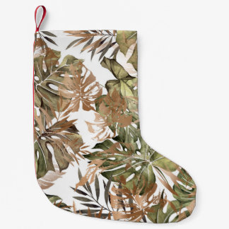 Meia De Natal Pequena Folhas Douradas Tropicais Florais Sem Olhos
