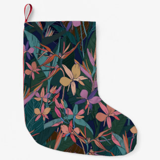 Meia De Natal Pequena Folhas e flores da selva tropical coloridas