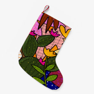 Meia De Natal Pequena Folhas e flores tropicais abstratas
