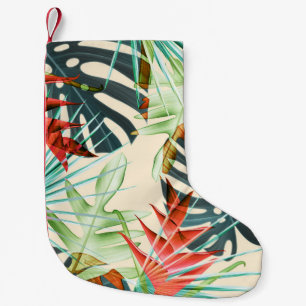 Meia De Natal Pequena Folhas e flores tropicais: padrão vibrante