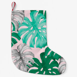 Meia De Natal Pequena Folhas tropicais de monstera ilustração desenhad
