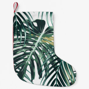 Meia De Natal Pequena Folhas tropicais de palma, folhas de selva, flora