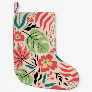 Meia De Natal Pequena Folhas tropicais e flores: Fusão de safra