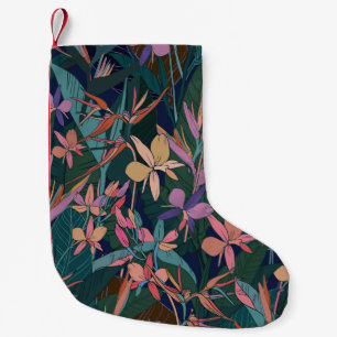 Meia De Natal Pequena Folhas tropicais, flores: vintage forrada.