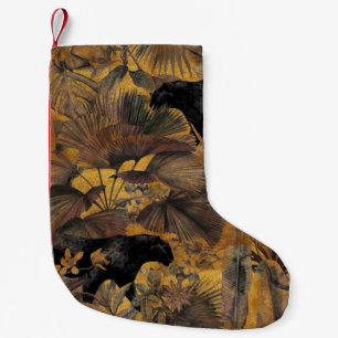 Meia De Natal Pequena Folhas tropicais, pantera e orquídea. Vint sem co