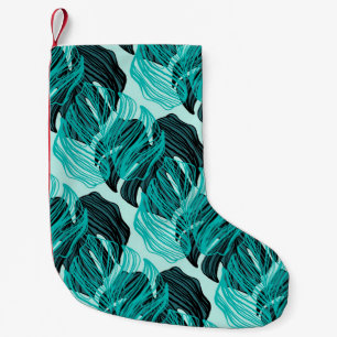 Meia De Natal Pequena Folhas tropicais verdes de palma design.