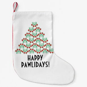 Meia De Natal Pequena Folhetos felizes, estampas de pata formando árvore