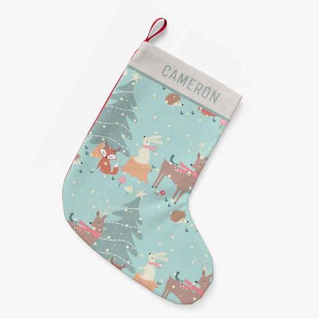 Meia De Natal Pequena Fome Russo de Natal da Floresta Doce Azul (Frente (Pendurada))