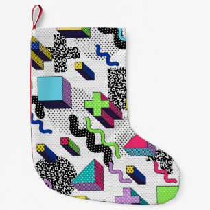 Meia De Natal Pequena Formas geométricas multicolores, padrão retrorrefl