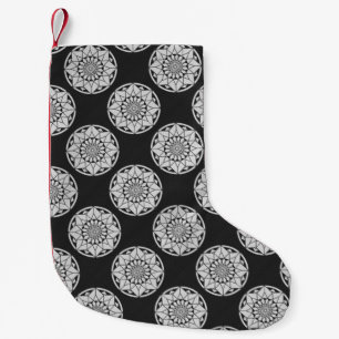 Meia De Natal Pequena Formigueiro de Star Mandala preto e branco