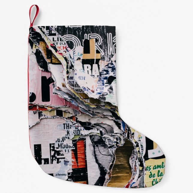 Meia De Natal Pequena Foto aproximada de papéis rasgados (Frente)