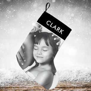 Meia De Natal Pequena Foto da família Tartan, Xadrez branca e branca clá